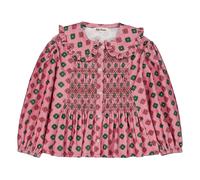 Floral-Print Smocked Blouse in Ribbed Velvet Pink 3 years