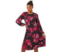 Roman Originals Women Gathered Chest Dress Ladies Stretchy Fit & Flare Swing Tea A Line Skater Knee Length Midi Smart Casual Work Round Neck Going Out Cocktail Party Gathered - Red Onyx - Size 18