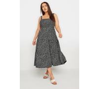 Floral Print Textured Midaxi Dress Yours Black 30-32
