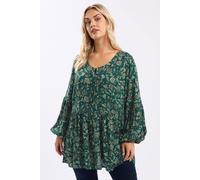 Floral Print Tie Neck Blouse Yours Green 22-24