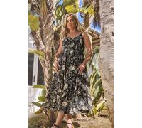 Floral Print Tiered Maxi Dress Yours Black 30-32