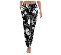 Floral Print Trousers for Women UK Lightweight Boho Beach Pants Vintage Harem Jogger Loose Fit Elastic Waist Trousers Comfortable Summer Thin Breathable Casual Yoga Pants Bohemian Bottoms Joggers