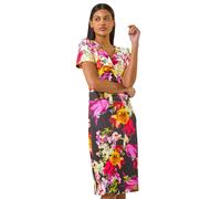 Floral Print Twist V-Neck Stretch Dress Roman Ivory 16