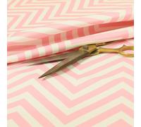 Floral Print Velour Velvet Upholstery Fabric, Pink White Chevron, Per Metre