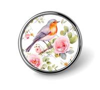 Floral Print Watercolor Robin Bird Badges Circle with Button Design, Personalized Picture Pin Brooches, Round Badge Holders for Decorate Hat Shirt Clothing Bag Accessories