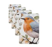 Floral Print Watercolor Robin Bird Car Air Freshener Cards for Women Men 4 Pack Cute Car Accessories Long Lasting Scent Car Diffuser Hanging Auto Aromatherapy Tablets Car Fresheners Gifts