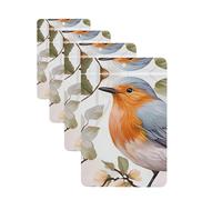 Floral Print Watercolor Robin Bird Car Air Fresheners 4 Pcs Funny Hanging Car Air Fresheners Cute Long Lasting Scented Mirror Hanging Decoration Ornaments Gift For Men Women Rectangle