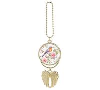 Floral Print Watercolor Robin Bird Car Pendant, Rear View Mirror Hanging Ornament, Auto Decor for Rearview Mirror, Keychain Golden-Style