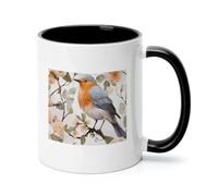Floral Print Watercolor Robin Bird Ceramic Coffee Mug with Handle 11 Ounces, Porcelain Mug Coffee Cup Tea Mug Water Cup Ideal for Coffee,Tea,Latte,Cappuccino,Microwave & Dishwasher Safe Unique Gift Cu