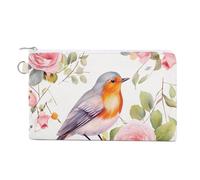 Floral Print Watercolor Robin Bird Coin Purses with Zipper, Personalized Zero Wallet for Shopping, Small Makeup Pouches Bag for Travel, Card Organizer Case, Portable Canvas Change Purses