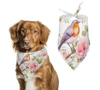 Floral Print Watercolor Robin Bird Dog Bandana Washable & Adjustable Triangle Scarf, Breathable Pet Scarf for Small Medium Large Pets, Cute Fashion Pet Accessory