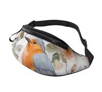 Floral Print Watercolor Robin Bird Fanny Pack for Men Women, Waterproof Sports Waist Bag Fashion Belt Bag Crossbody Bags Hip Bum Bag with Adjustable Strap Large Sling Bag Purse for Travel Hiking