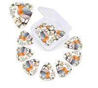 Floral Print Watercolor Robin Bird Guitar Picks 12 Pack 3 Different Thickness Celluloid Guitar Plectrums with Guitar Pick Storage Box Personalized Guitar Pick for Acoustic Guitar Picks