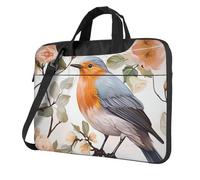 Floral Print Watercolor Robin Bird Laptop Bag, Computer Briefcase Gifts for Men Women, 360 Protective Laptop Shoulder Bag, Black, 14 inch