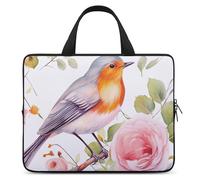 Floral Print Watercolor Robin Bird Laptop Sleeve Ultra-Thin, Waterproof 10inch Laptop Bags, Portable Protective Computer Bag with Hand Strap