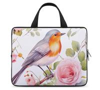 Floral Print Watercolor Robin Bird Laptop Sleeve Ultra-Thin, Waterproof 12inch Laptop Bags, Portable Protective Computer Bag with Hand Strap