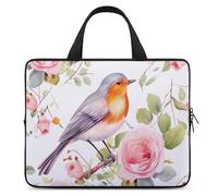 Floral Print Watercolor Robin Bird Laptop Sleeve Ultra-Thin, Waterproof 15inch Laptop Bags, Portable Protective Computer Bag with Hand Strap