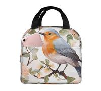Floral Print Watercolor Robin Bird Lunch Bag Women Men Insulated Lunch Box Reusable Lunchbox Travel Lunch Tote Bag Portable Lunch Container Bag for Work Picnic