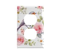 Floral Print Watercolor Robin Bird Outlet Cover, American Standard Wall Plate with Screws - Heat & Impact Resistant Stainless Steel, 1-Gang Duplex Socket Cover for Home Decor