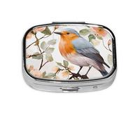 Floral Print Watercolor Robin Bird Pill Box Metal Pill Case Portable Travel Pill Organizer for Pocket or Purse Decorative Medicine Box Vitamin Container