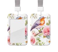 Floral Print Watercolor Robin Bird Print Retractable Badge Holder ID Badge Holder with Lanyard Waterproof Id Card Badge Holder Plastic Card Sleeve Clear Name Tag Holders for Nurse Doctor Teacher