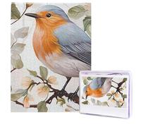 Floral Print Watercolor Robin Bird Puzzles from Photos 500 Pieces Personalized Wooden Puzzle Challenging Jigsaw Puzzles for Adults Custom Picture Puzzle Gifts for Family Wedding Friend