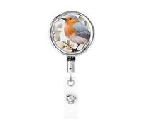Floral Print Watercolor Robin Bird Retractable Id Badge Holder Badge Reels with Clip Cute Name Card Holder for Office Worker Doctor Nurse Teacher