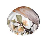 Floral Print Watercolor Robin Bird Shower Cap for Women Men, Adjustable Reusable Shower Bonnet Double Layer Waterproof Bath Caps, EVA Lining, Elastic Band Hair Cap for All Hair Lengths