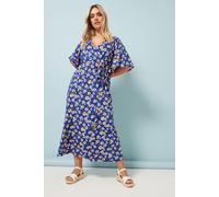 Floral Print Wrap Midaxi Dress Yours Cobalt 30-32