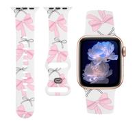 Floral Printed Band Compatible with Apple Watch Bands Women 38 40 41 42mm,Soft Silicone Pattern Printed Cute Sport Wristband for iWatch Series11 10 9 8 7 6 5 4 SE/Ultra 3 2 1 (K10-Pink Black Bowknot