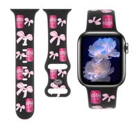 Floral Printed Band Compatible with Apple Watch Bands Women 42 44 45 46 49mm,Soft Silicone Pattern Printed Cute Sport Wristband for iWatch Series11 10 9 8 7 6 5 4 SE/Ultra 3 2 1 (K1-Bowknot, 49mm)