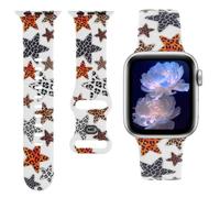 Floral Printed Band Compatible with Apple Watch Bands Women 42 44 45 46 49mm,Soft Silicone Pattern Printed Cute Sport Wristband for iWatch Series11 10 9 8 7 6 5 4 SE/Ultra 3 2 1 (K8-Leopard Star, 49mm