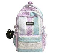 Floral Printed Cute Backpack, Kawaii Aesthetic Backpack with Pendant