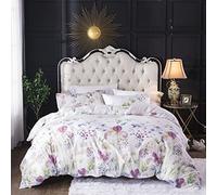 Floral Printed Duvet Cover Sets Single Size Soft Brushed Microfibre Reversible Green Aesthetic Flowers Natural Bed Quilt Covers with Pillowcase Easy Care Bedding Set Zipper Closure White Pink
