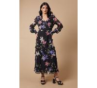 Floral Printed Ruffle Midaxi Dress Oasis True Black 12