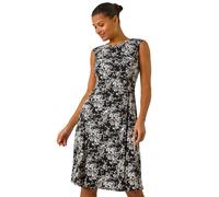 Floral Puff Print Gathered Stretch Midi Dress Roman Black 20