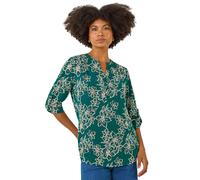 Floral Puff Print Stretch Top Roman Teal 12