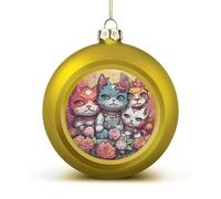 Floral Punk Style Christmas Ball Ornaments - Golden Shatterproof Plastic Vintage Rustic Xmas Tree Decorations Pendant for Family Holiday Wedding Party Xmas Hanging Decoration