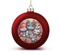 Floral Punk Style Christmas Ball Ornaments - Red Shatterproof Plastic Vintage Rustic Xmas Tree Decorations Pendant for Family Holiday Wedding Party Xmas Hanging Decoration