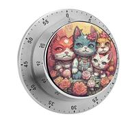 Floral Punk Style Kitchen Timer 60 Minute Visual Wind Up Timers Indoor Mechanical Timers with Magnetic Base Stainless Steel Timer for Home Cooking Time Management Tool