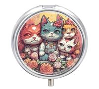 Floral Punk Style Pill Box - 3 Compartment Travel Pill Organizer with Small Mirror, Portable Pillcase for Pocket & Purse, Cute Round Medicine Case, Weekly Medicine Container