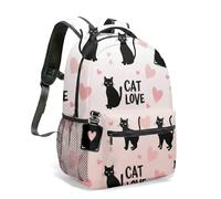 Floral Purple Cat All Over Print Backpack, 16 Inch Designer School Bag for Kids, Botanical Graphic Illustration Bookbag (06)