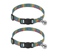 Floral Purple Yellow Decorative Pet Collar with Bell 2 Pack Cats Collar Adjustable 10.6 to 17.1 Inches