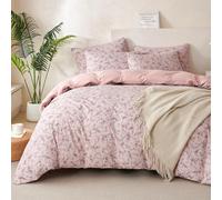 Floral Queen Duvet Cover Brushed Microfiber Crinkle Gauze Fabric 3 Pieces Floral Bedding Set, Garden Vintage Style Flower Pattern Queen Duvet Cover with Zipper Closure, Luxury Soft Breathable Comfy