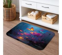 Floral Quick Dry Bath Mat, Butterfly Flower Pattern Absorbent Non Slip Shower Mat, Colorful Flannel Washable Bath Rugs for Bathroom Toilet Restroom 16x24 Inch