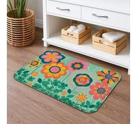 Floral Quick Dry Bath Mat, Colorful Retro Flower Pattern Absorbent Non Slip Shower Mat, Spring Decorative Flannel Washable Bath Rugs for Bathroom Toilet Restroom 16x24 Inch