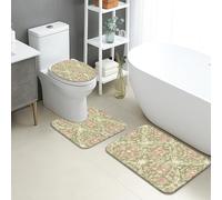 Floral Quick Dry Bath Mat, Peach Flowers Botanical Absorbent Non Slip Shower Mat, Spring Decorative Flannel Washable Bath Rugs for Bathroom 3 Piece Sets