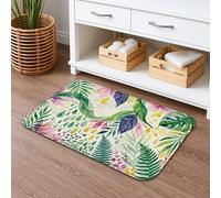 Floral Quick Dry Bath Mat, Tropical Green Leaves and Peach Petals Absorbent Non Slip Shower Mat, Summer Decorative Flannel Washable Bath Rugs for Bathroom Toilet Restroom 16x24 Inch