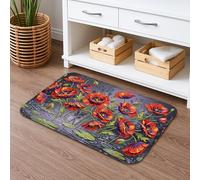 Floral Quick Dry Bath Mat, Vintage Red Poppy Pattern Absorbent Non Slip Shower Mat, Spring Decorative Flannel Washable Bath Rugs for Bathroom Toilet Restroom 20x32 Inch
