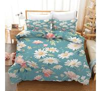 Floral Quilt Cover Set 2/3 Pcs,Reversible Watercolor White Pink Flower Green Leaves Super King Duvet Cover for Women Girls Couple,Soft Breathable Microfiber Farmhouse Blue Bedding Set with Zipper Clo